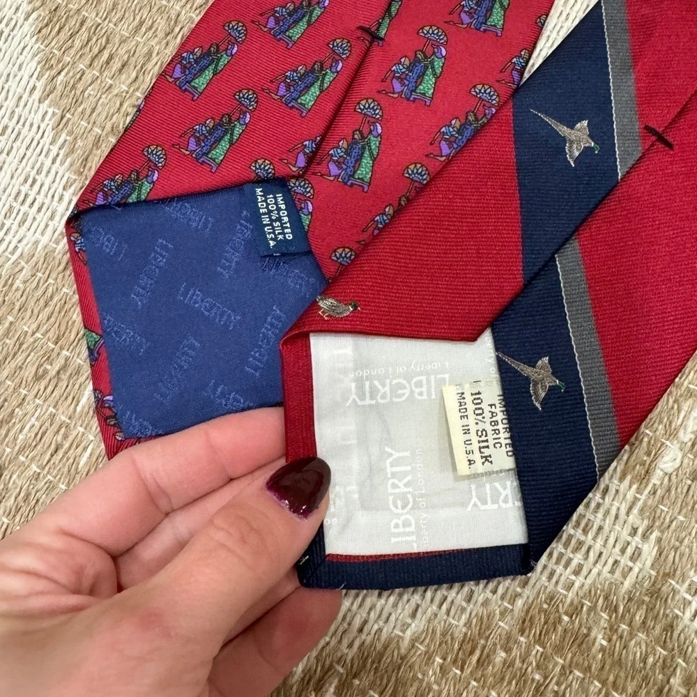 Vintage Silk Tie Bundle Liberty London Tommy Hilfiger navy burgundy birds crest